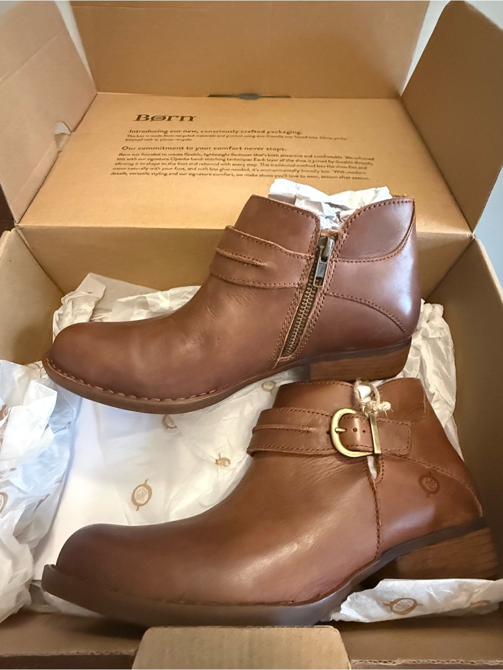 Born Kati Women's Brown Leather Ankle Boot with Buckle NEW - Picture 3 of 6